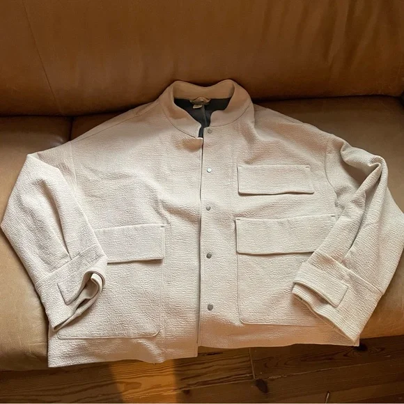 H&M bomber overcoat chore jacket large pockets off white cream shirt minimal - Picture 3 of 13
